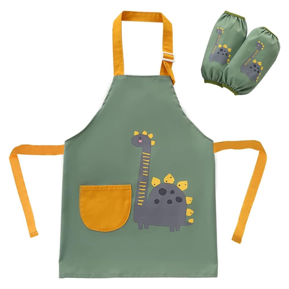 Waterproof Dinosaur Kids Painting Apron, Toddler Art Smock Children Apron for Painting, Cooking, Baking, Green, Large