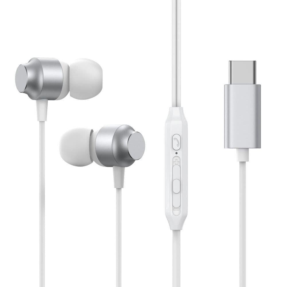 Joyroom Type-C In-Ear Metal Wired Earbuds, Earphones with High-Quality Sound, Headset Headphones USB-C Compatible, White/ Silver
